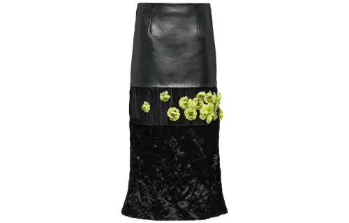 PRADA Leather Long Skirts Women's Black Moderate Long Other