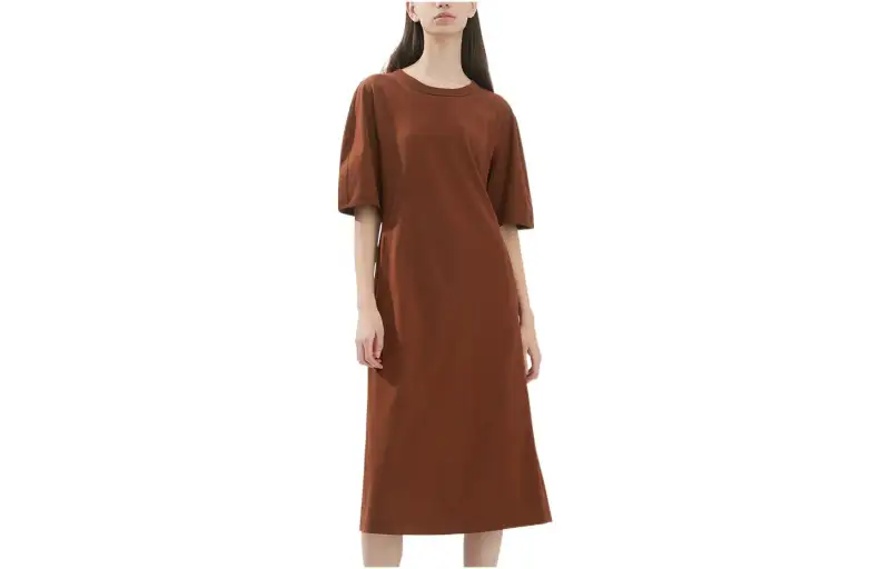 UNIQLO Short Sleeved Dresses Women's Light Umber Crew Neck