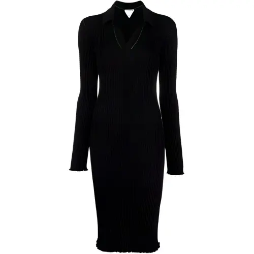 Bottega Veneta Long Sleeved Dresses Women's Black Lapel Moderate