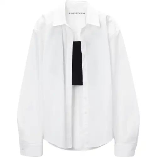 Alexander wang FW24 prefabricated short camisole simple button long-sleeved top shirt suit women's white