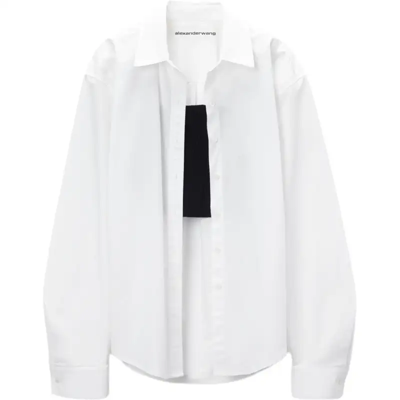 Alexander wang FW24 prefabricated short camisole simple button long-sleeved top shirt suit women's white