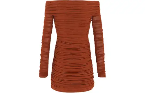 Saint Laurent Ruched Off-Shoulder Tulle Dress