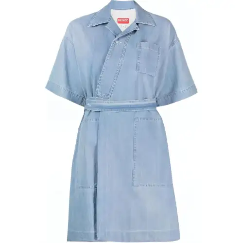 【Previous Season】tied-waist denim wrap dress