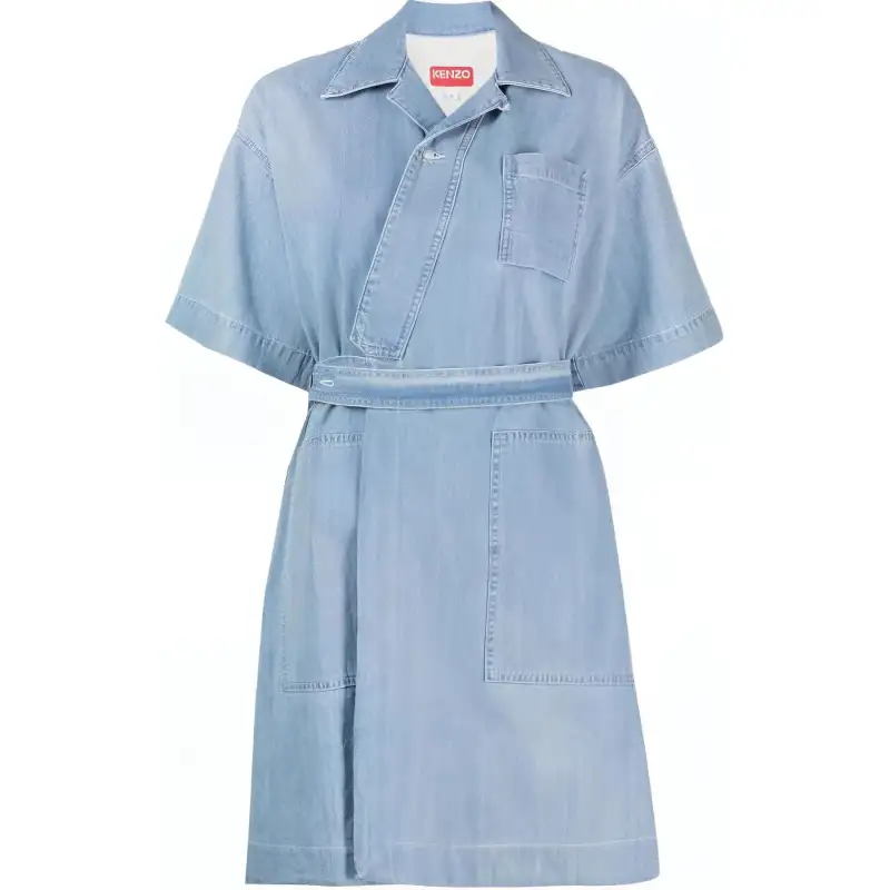 【Previous Season】tied-waist denim wrap dress