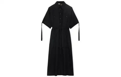 LOEWE Short Sleeved Dresses Women's Black Shirt Collar Moderate Mid Length