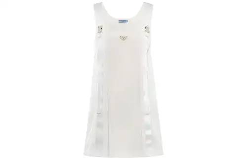 PRADA Sleeveless Dresses Women's White Crew Neck Moderate