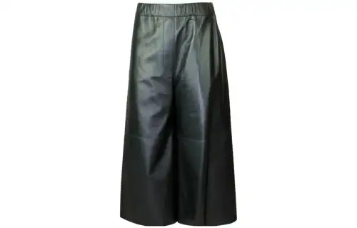 LOEWE Leather Pants Women's Black Moderate Wide Leg Pants