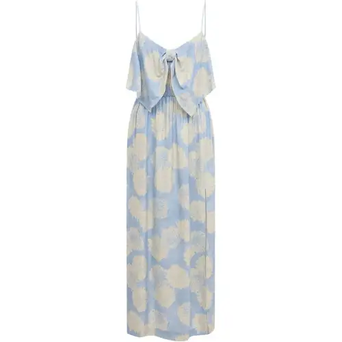 MIU MIU Sleeveless Dresses Women's Blue Ribbon Collar Moderate Long