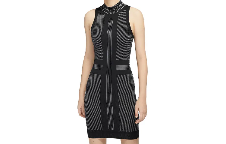 Nike Sleeveless Dresses Women's Black Crew Neck Thin Mid-Length