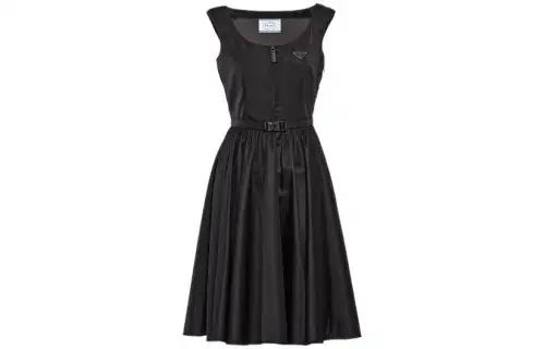 Prada belted logo plaque flared dress