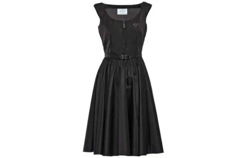 Prada belted logo plaque flared dress
