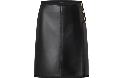 Lv Leather Apron Tab Mini Wrap Skirt