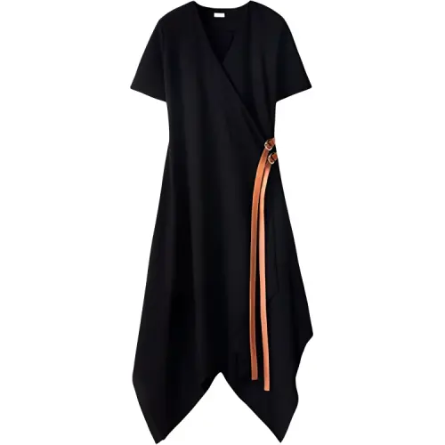LOEWE Short Sleeved Dresses Women's Black V Neck Thin Short