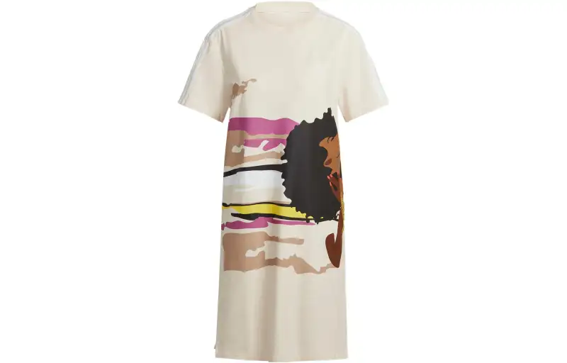 Adidas Originals Short Sleeved Dresses Women's Ecru Crew Neck Moderate Short
