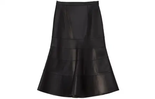 LOEWE Leather Long Skirts Women's Black Moderate Mid Length A Line Skirt