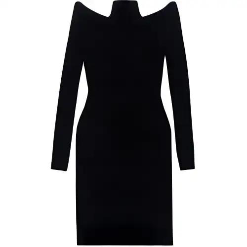 Balenciaga Long Sleeved Dresses Women's Black Turtleneck Moderate Mid Length