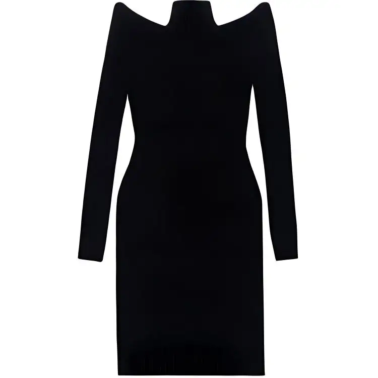 Balenciaga Long Sleeved Dresses Women's Black Turtleneck Moderate Mid Length