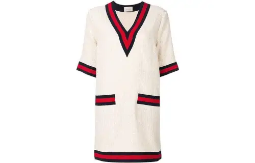 GUCCI Short Sleeved Dresses Women's Ecru V Neck Moderate Short