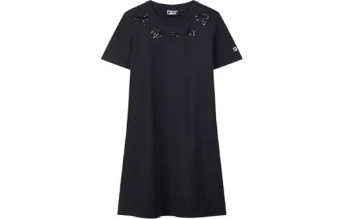 FILA Short Sleeved Dresses Women's Legend Blue Crew Neck Mid Length