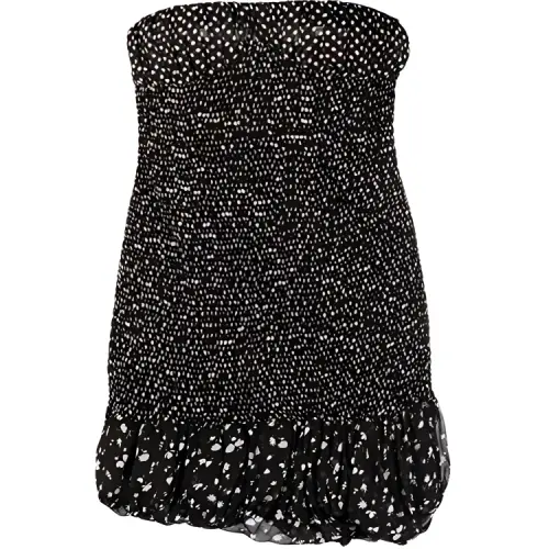 SAINT LAURENT Short Sleeved Dresses Women's Black Boat Neck Moderate Short