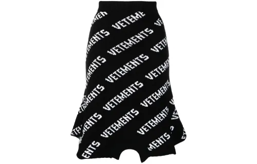 Vetements Knit Long Skirts Women's Black Mid Length A Line Skirt