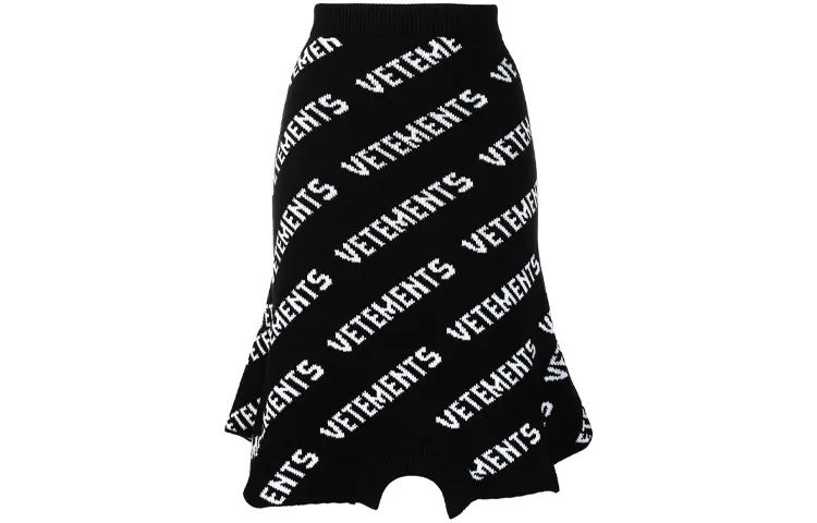 Vetements Knit Long Skirts Women's Black Mid Length A Line Skirt