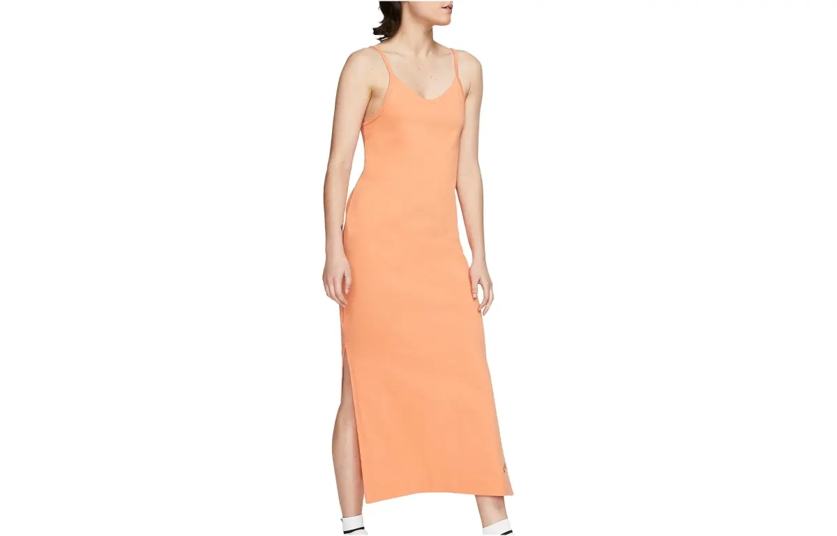 Nike Slip Dresses Women's Orange V-neck Moderate Long