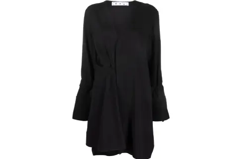 OFF WHITE Dinosaur Series Long Sleeved Dresses Women's Black V Neck