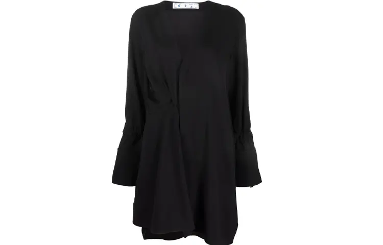 OFF WHITE Dinosaur Series Long Sleeved Dresses Women's Black V Neck