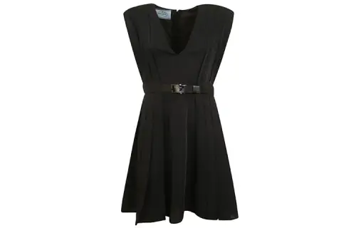 PRADA Sleeveless Dresses Women's Black V Neck Moderate Mid Length