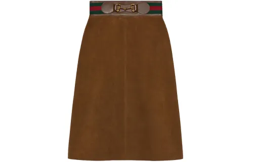 Horsebit suede midi skirt