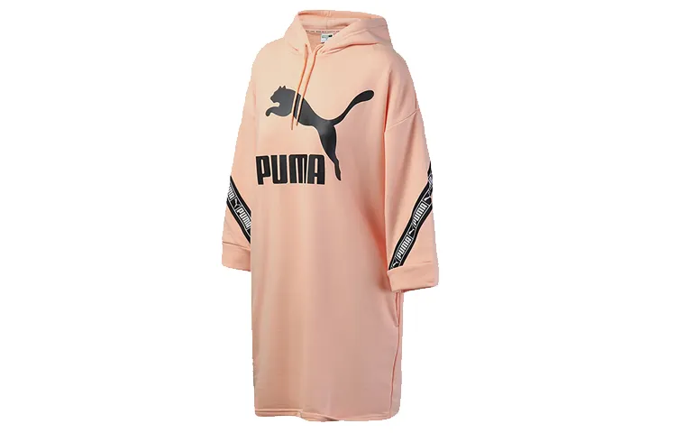 PUMA Long-Sleeved Dresses Women's Pink Hooded Moderate Mid-Length