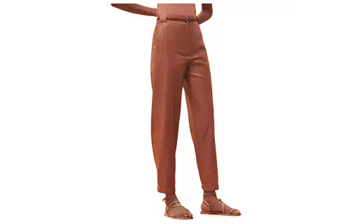 HERMES Knitted Sweatpants Women's Brown Moderate Straight Fit Pants