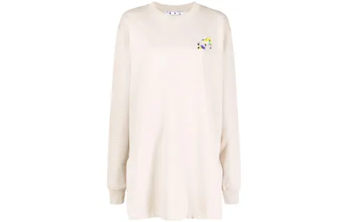 OFF WHITE Dinosaur Series Long Sleeved Dresses Women's Beige Crew Neck Moderate