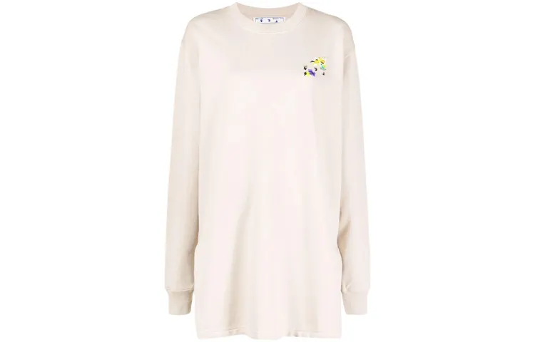OFF WHITE Dinosaur Series Long Sleeved Dresses Women's Beige Crew Neck Moderate