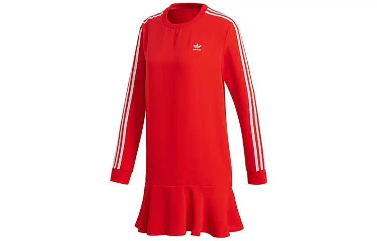 Adidas Originals Long Sleeved Dresses Women's Red Crew Neck Thin Mid Length