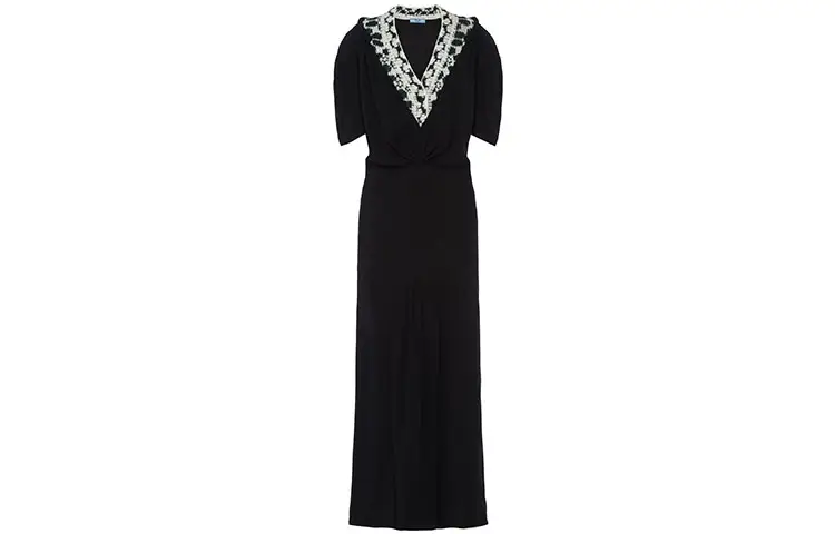PRADA Short Sleeved Dresses Women's Black V Neck Moderate