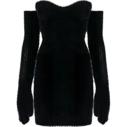 OFF WHITE Fuzzy Gloves Knitted Mini Dress
