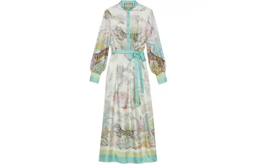 GUCCI Long Sleeved Dresses Women's White Crew Neck Moderate Mid Length