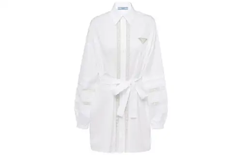 PRADA Long Sleeved Dresses Women's White Pointed Collar Moderate Short