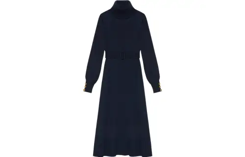 GUCCI FW22 Long Sleeved Dress Women's Marine Blue