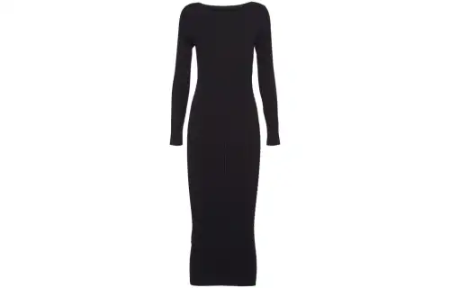 PRADA Long Sleeved Dresses Women's Black Crew Neck Moderate Mid Length