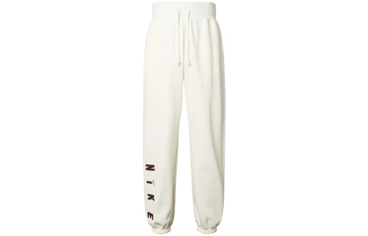 Nike Leg Opening Letter Lace Up Elastic Cuff Loose Fit Fleece Lined Casual Knitted Sweatpants Women's White