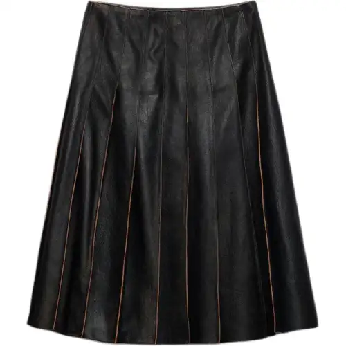 PRADA SS24 Leather Long Skirt Women's Black