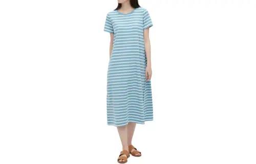UNIQLO Short Sleeved Dresses Women's Sky Blue Crew Neck Mid Length