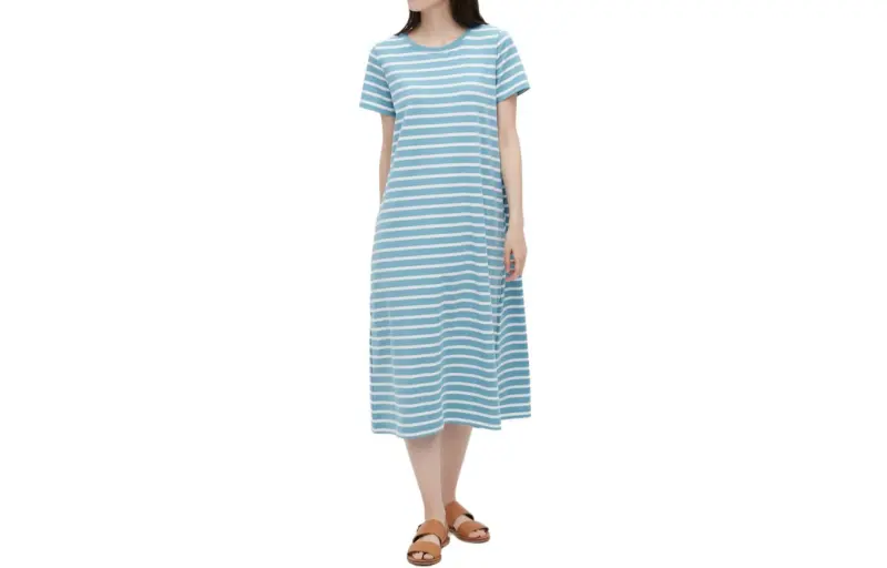 UNIQLO Short Sleeved Dresses Women's Sky Blue Crew Neck Mid Length