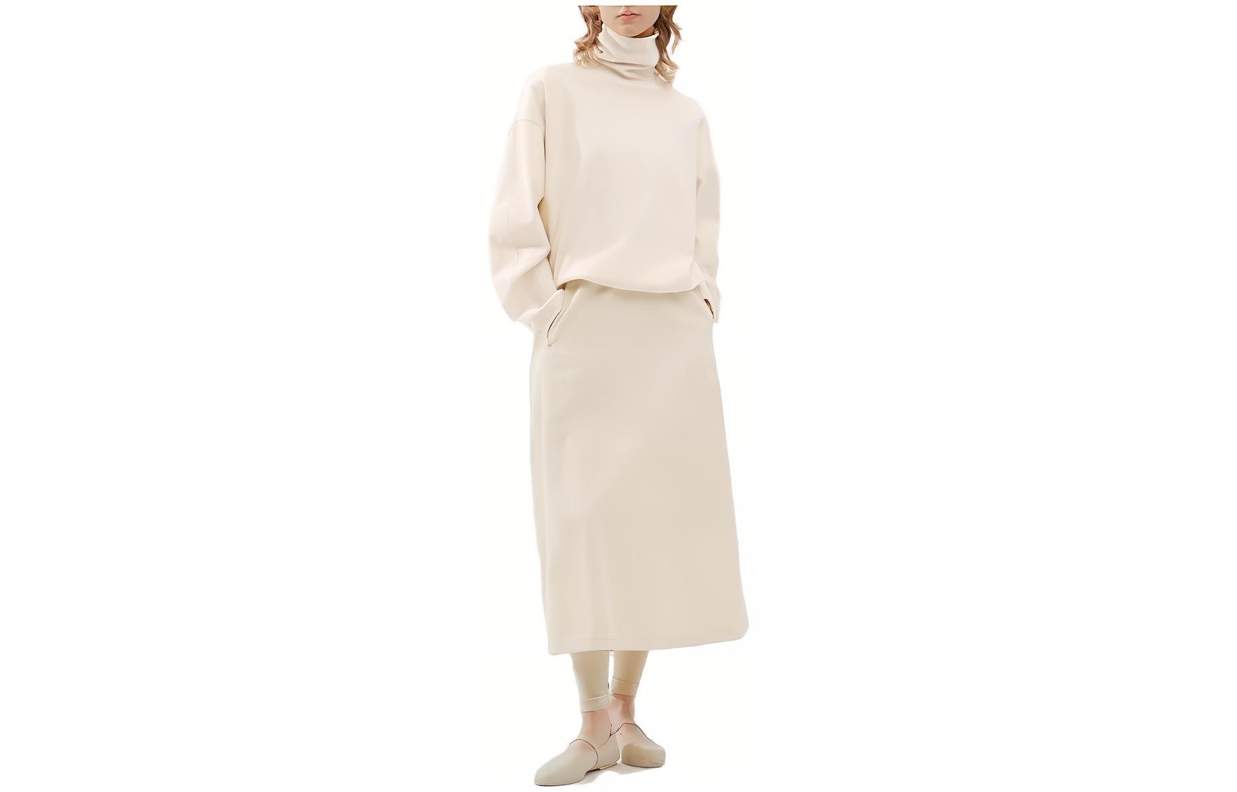 UNIQLO Uniqlo, denim pleated skirt, beige long skirt