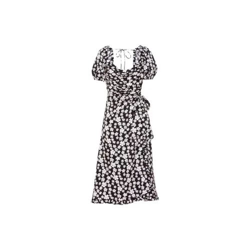 MIU MIU Short Sleeved Dresses Women's Black Square Collar Moderate Mid Length
