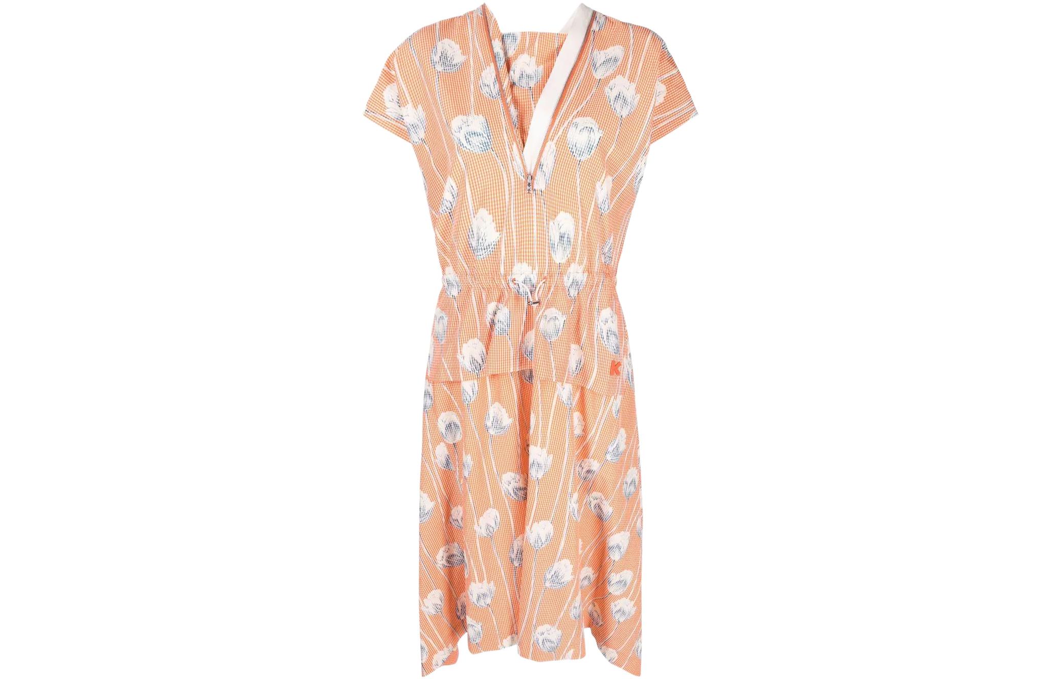【Previous Season】graphic-floral print gingham midi dress