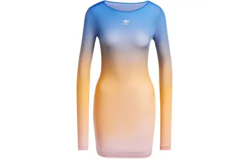 Adidas Originals Allover Print Long Sleeve Mini Dress Long Sleeved Dress Women's Near Yellow